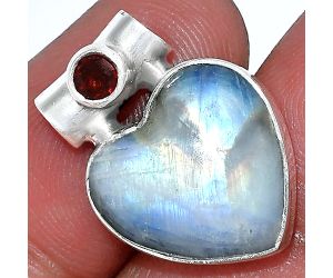 Heart - Rainbow Moonstone and Garnet Pendant SDP152294 P-1300, 15x15 mm