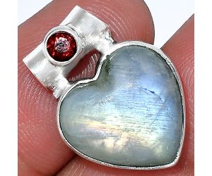 Heart - Rainbow Moonstone and Garnet Pendant SDP152297 P-1300, 15x15 mm