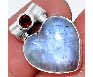 Heart - Rainbow Moonstone and Garnet Pendant SDP152300 P-1300, 15x15 mm