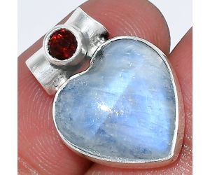 Rainbow Moonstone and Garnet Pendant SDP152301 P-1300, 15x15 mm