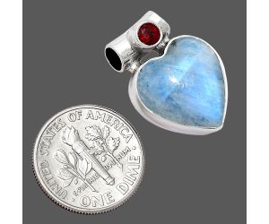 Rainbow Moonstone and Garnet Pendant SDP152301 P-1300, 15x15 mm