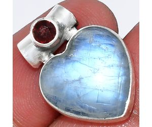 Rainbow Moonstone and Garnet Pendant SDP152303 P-1300, 15x15 mm