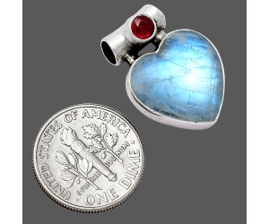 Rainbow Moonstone and Garnet Pendant SDP152303 P-1300, 15x15 mm