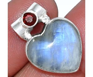 Rainbow Moonstone and Garnet Pendant SDP152305 P-1300, 15x15 mm