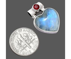 Rainbow Moonstone and Garnet Pendant SDP152305 P-1300, 15x15 mm