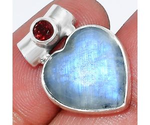 Rainbow Moonstone and Garnet Pendant SDP152308 P-1300, 15x15 mm