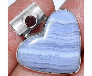 Heart - Blue Lace Agate and Garnet Pendant SDP152317 P-1300, 22x25 mm