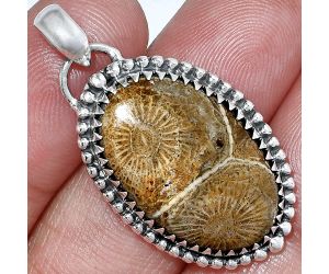 Flower Fossil Coral Pendant SDP152442 P-1312, 16x24 mm