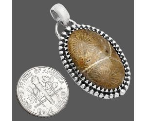 Flower Fossil Coral Pendant SDP152442 P-1312, 16x24 mm