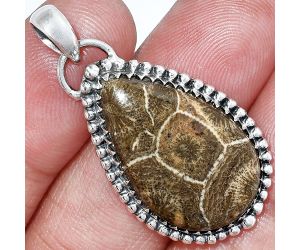 Flower Fossil Coral Pendant SDP152446 P-1312, 16x25 mm