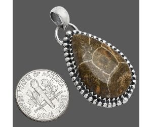 Flower Fossil Coral Pendant SDP152446 P-1312, 16x25 mm