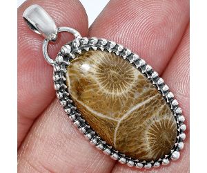 Flower Fossil Coral Pendant SDP152469 P-1312, 15x26 mm