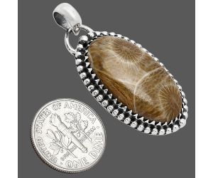 Flower Fossil Coral Pendant SDP152469 P-1312, 15x26 mm