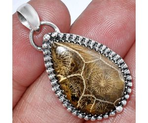 Flower Fossil Coral Pendant SDP152486 P-1312, 16x24 mm