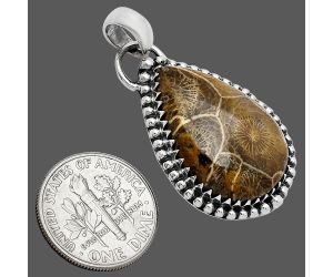 Flower Fossil Coral Pendant SDP152486 P-1312, 16x24 mm