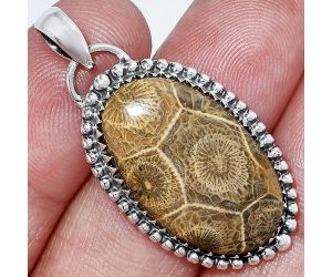 Flower Fossil Coral Pendant SDP152498 P-1312, 15x25 mm