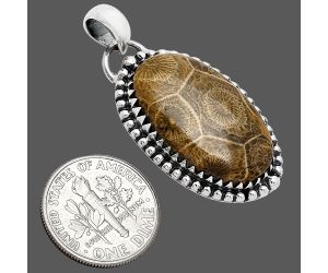 Flower Fossil Coral Pendant SDP152498 P-1312, 15x25 mm