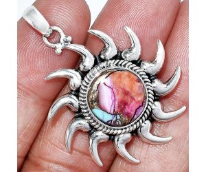 Sun - Kingman Orange Dahlia Turquoise Pendant SDP152518 P-1264, 13x13 mm