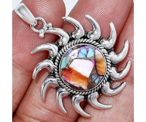 Sun - Kingman Orange Dahlia Turquoise Pendant SDP152520 P-1264, 14x14 mm