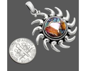 Sun - Kingman Orange Dahlia Turquoise Pendant SDP152520 P-1264, 14x14 mm