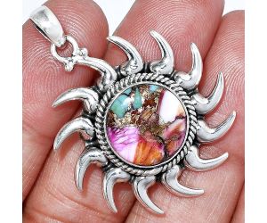 Sun - Kingman Orange Dahlia Turquoise Pendant SDP152530 P-1264, 14x14 mm