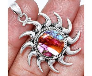 Sun - Kingman Orange Dahlia Turquoise Pendant SDP152532 P-1264, 13x13 mm