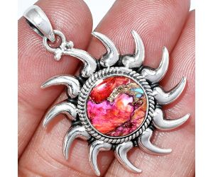 Sun - Kingman Orange Dahlia Turquoise Pendant SDP152546 P-1264, 13x13 mm