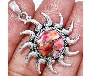 Sun - Kingman Orange Dahlia Turquoise Pendant SDP152552 P-1264, 13x13 mm