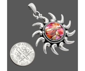 Sun - Kingman Orange Dahlia Turquoise Pendant SDP152552 P-1264, 13x13 mm