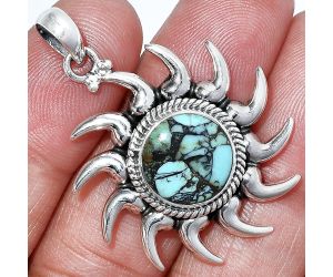 Sun - Lucky Charm Tibetan Turquoise Pendant SDP152555 P-1264, 12x12 mm