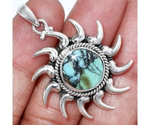 Sun - Lucky Charm Tibetan Turquoise Pendant SDP152568 P-1264, 13x13 mm