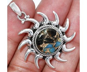 Sun - Shell In Black Blue Turquoise Pendant SDP152581 P-1264, 14x14 mm