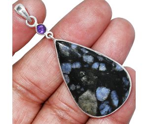 Llanite Blue Opal Crystal Sphere and Amethyst Pendant SDP152585 P-1098, 24x37 mm