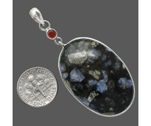 Llanite Blue Opal Crystal Sphere and Garnet Pendant SDP152587 P-1098, 25x37 mm