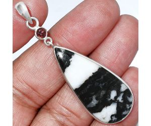 Black Zebra Jasper and Garnet Pendant SDP152589 P-1098, 16x37 mm