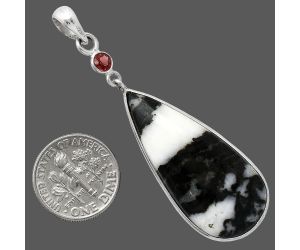 Black Zebra Jasper and Garnet Pendant SDP152589 P-1098, 16x37 mm