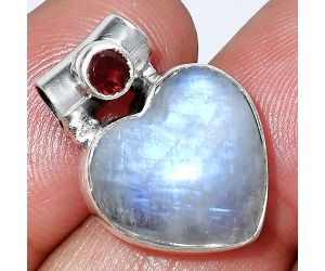 Heart - Rainbow Moonstone and Garnet Pendant SDP152599 P-1300, 15x15 mm