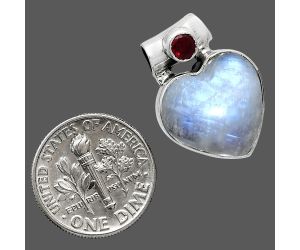 Heart - Rainbow Moonstone and Garnet Pendant SDP152599 P-1300, 15x15 mm