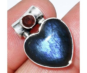 Heart - Blue Fire Labradorite and Garnet Pendant SDP152602 P-1300, 15x15 mm