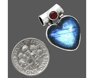 Heart - Blue Fire Labradorite and Garnet Pendant SDP152603 P-1300, 15x15 mm