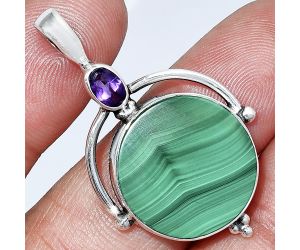 Malachite Eye and Amethyst Pendant SDP152609 P-1175, 18x18 mm