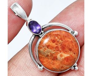 Red Sponge Coral and Amethyst Pendant SDP152623 P-1175, 17x17 mm