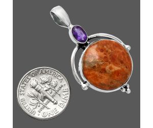 Red Sponge Coral and Amethyst Pendant SDP152623 P-1175, 17x17 mm