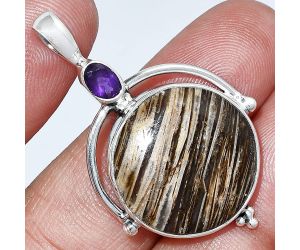 Tube Agate and Amethyst Pendant SDP152625 P-1175, 20x20 mm