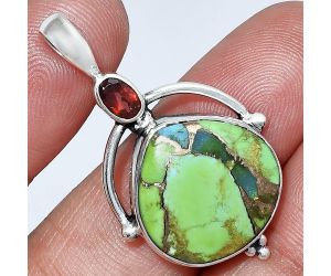 Blue Turquoise In Green Mohave and Garnet Pendant SDP152631 P-1175, 18x18 mm