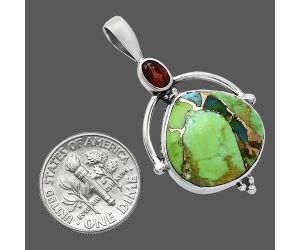 Blue Turquoise In Green Mohave and Garnet Pendant SDP152631 P-1175, 18x18 mm