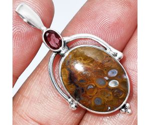 Rare Cady Mountain Agate and Garnet Pendant SDP152638 P-1175, 15x19 mm