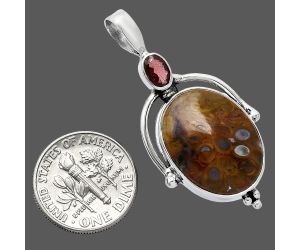 Rare Cady Mountain Agate and Garnet Pendant SDP152638 P-1175, 15x19 mm