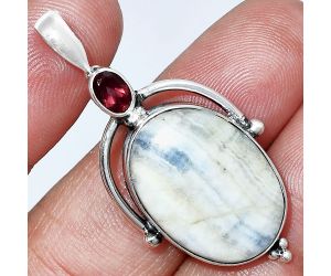 Blue Scheelite and Garnet Pendant SDP152642 P-1175, 16x22 mm