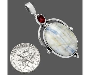 Blue Scheelite and Garnet Pendant SDP152642 P-1175, 16x22 mm